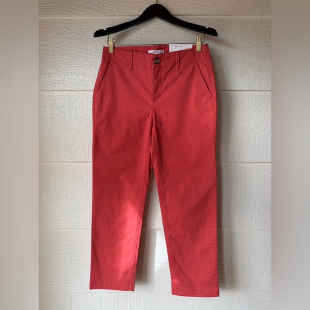 LOFT The Slim Coral Red chino Pants Size 2 NWT